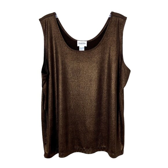 Chicos Travelers Womens XL 3 Tank Top Scoop Neck Bronze Metallic Brown Stretch - Picture 1 of 9